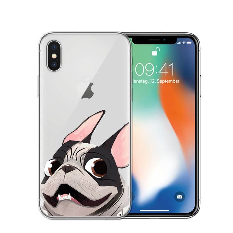 Cartoon dog phone case compatible with iPhone, featuring TPU material and animal design.