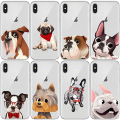 Cartoon dog phone cases with various breeds for iPhone, TPU material.