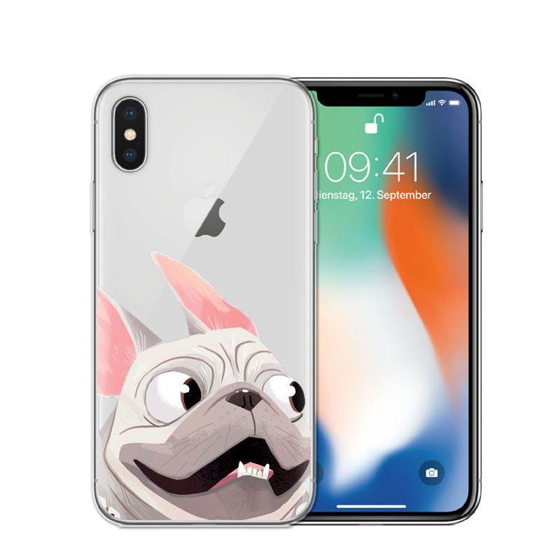 Cartoon dog phone case compatible with iPhone, featuring a TPU material with animal design.