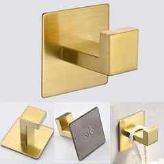 Golden stainless steel wall-mounted hooks, perforated-free, multifunctional for bathroom and kitchen use.