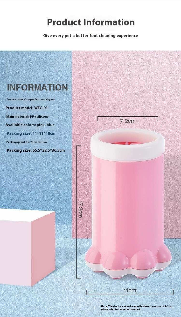 Portable silicone dog paw cleaner in pink for small pets.