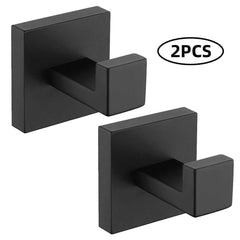 Black wall hooks made of 304 stainless steel, anti-rust and waterproof, perfect for towels and coats.