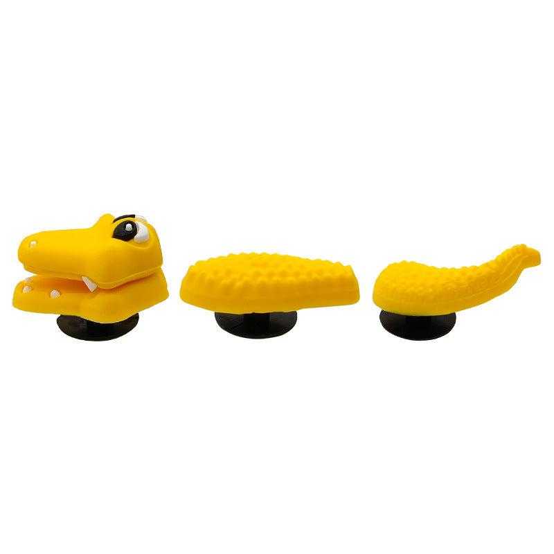 3D multi-component dragon shoe accessories in yellow rubber, featuring a three-part design suitable for all seasons.