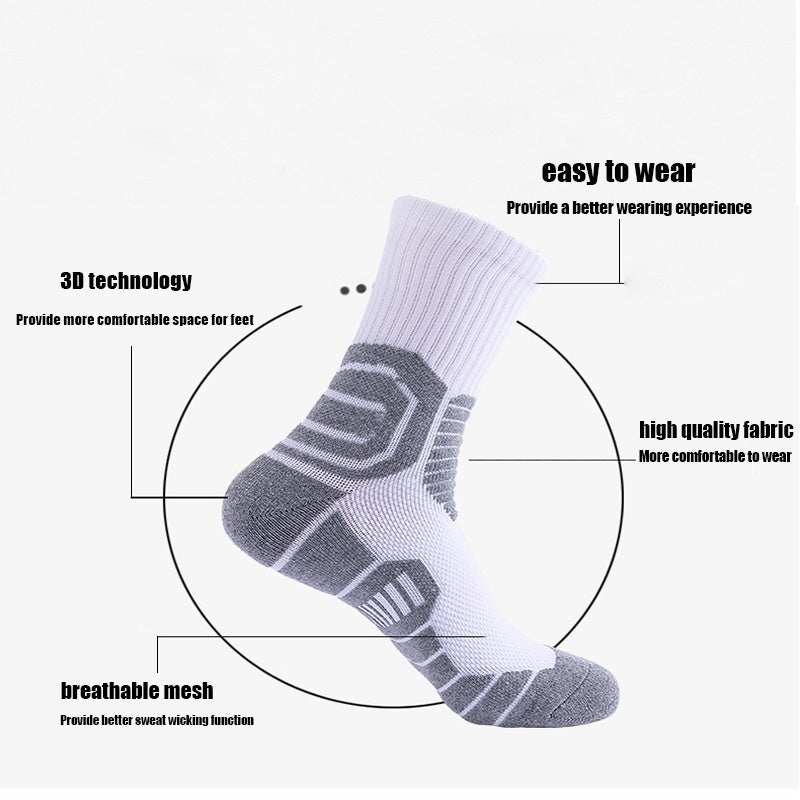 Compression crew running socks featuring cushioning, anti-slip design, and breathable mesh for optimal comfort and performance.
