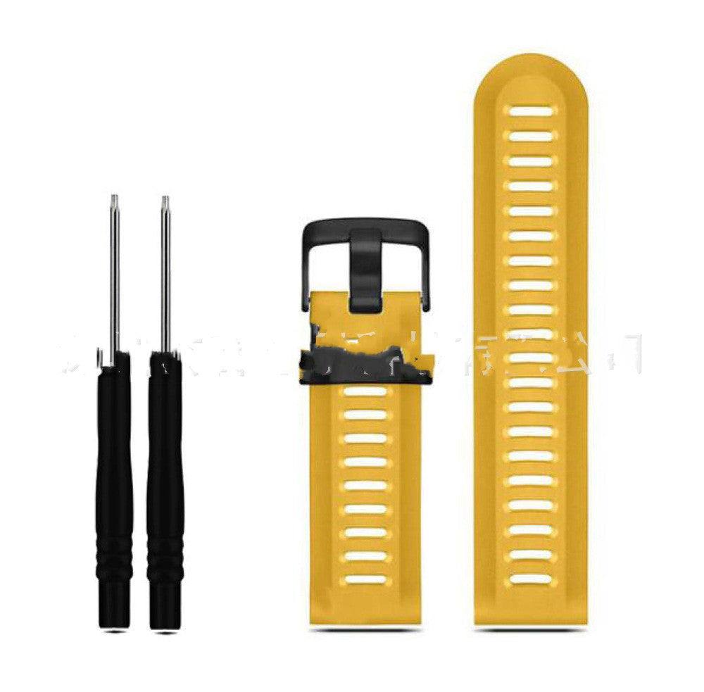 Yellow sports band for watches with screwdriver set, made from soft silica gel, designed for comfort and durability.
