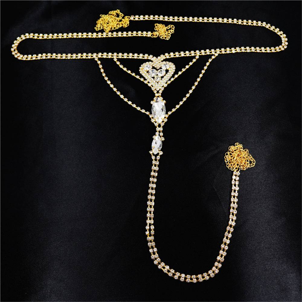 Heart Rhinestone Panty Body Jewelry with Gold Plated Rhinestones