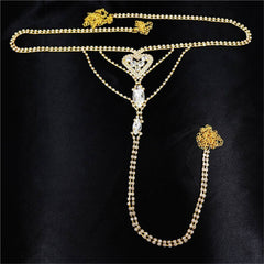 Heart Rhinestone Panty Body Jewelry with Gold Plated Rhinestones