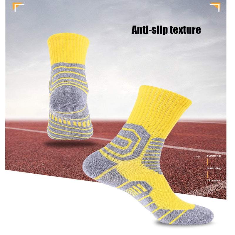 Compression Crew Running Socks with Cushion and Anti-Slip Texture for Men, Ideal for Running, Fitness, and Hiking.
