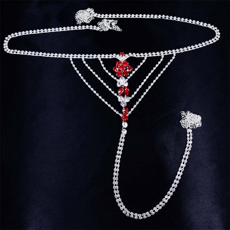 Heart Rhinestone Panty Body Jewelry with Silver Plated Rhinestones