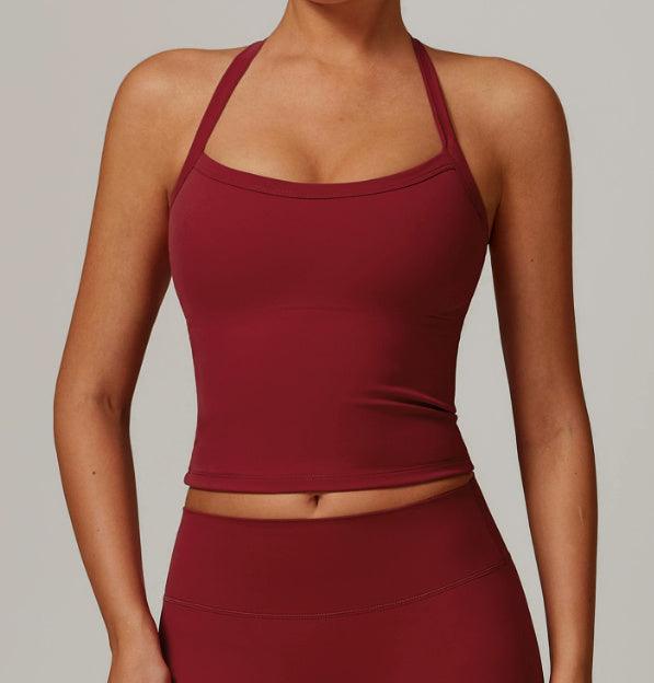 Beauty Back Yoga Vest in red, sleeveless quick-drying workout top for women.