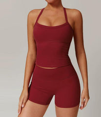 Beauty Back Yoga Vest in maroon, quick-drying sleeveless workout top for women.