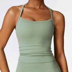 Beauty Back Yoga Vest in Basil Green, sleeveless quick-drying workout top for women.