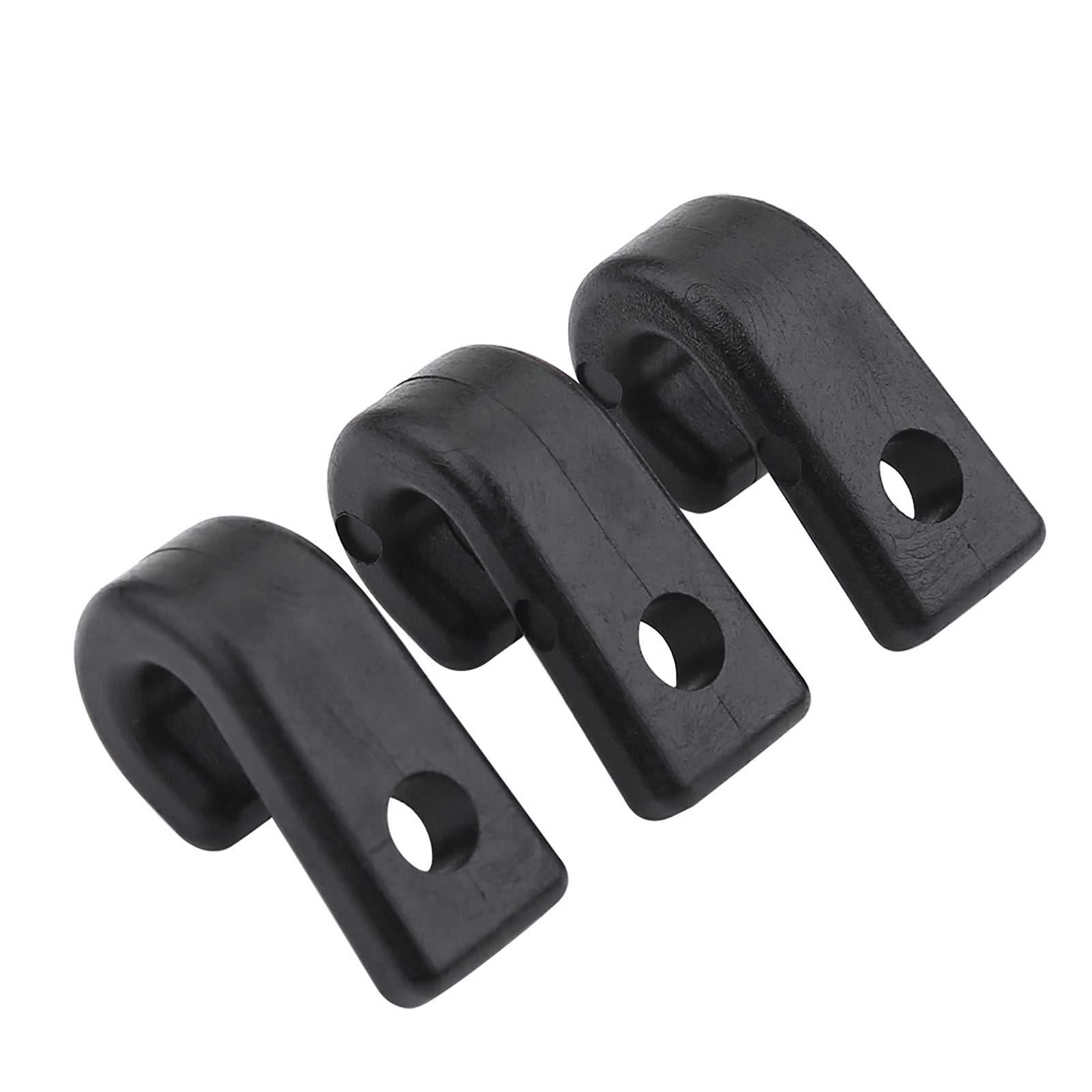 25pcs black nylon lashing J hooks for kayak bungee cords and canoes.