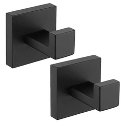 Black 304 stainless steel wall hooks, anti-rust and waterproof, ideal for towels and coats.