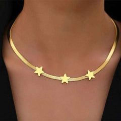 Gold stainless steel chain necklace with star pendants, stylish fashion jewelry.