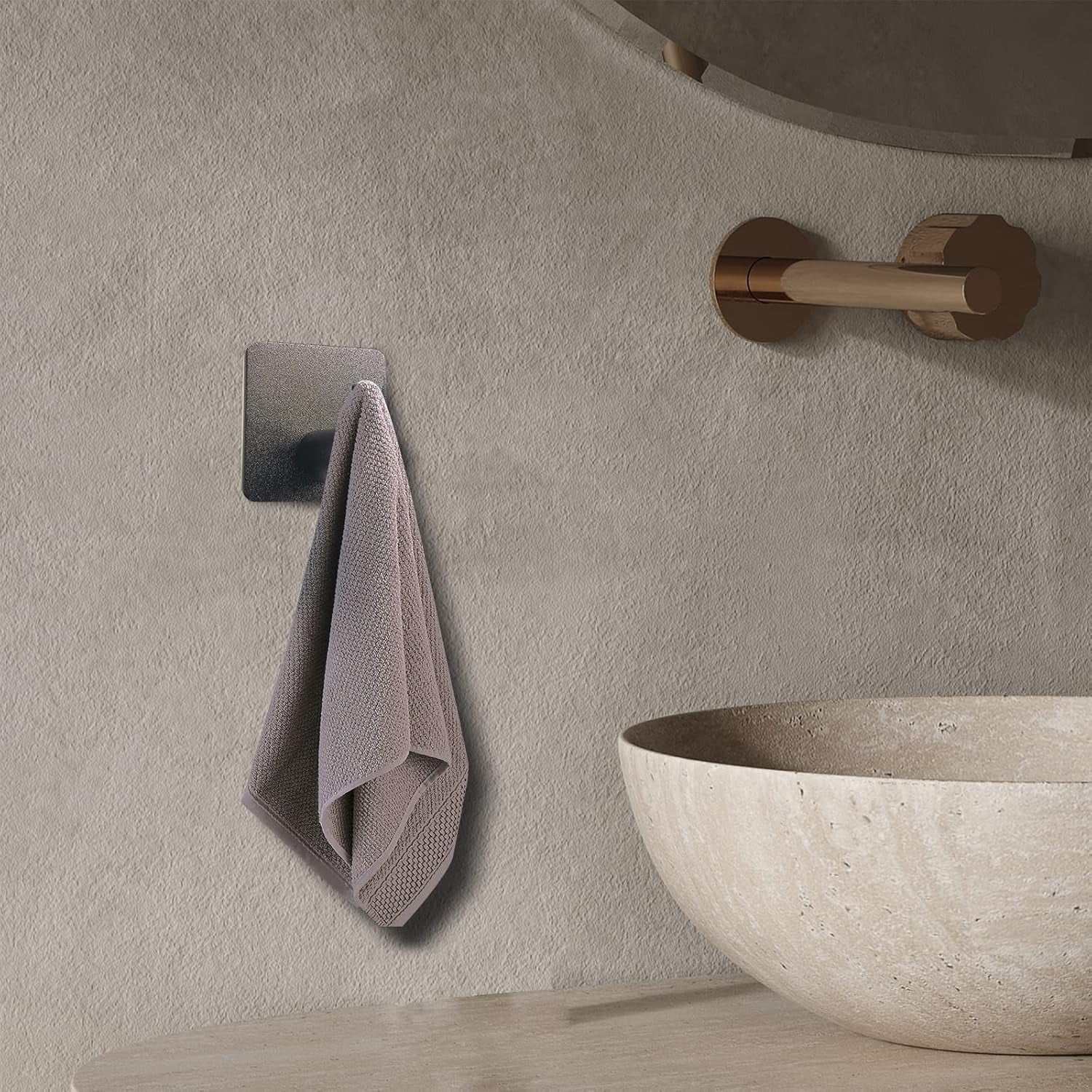 Black Adhesive Hooks, 4 Pack Wall Hooks Heavy Duty, Waterproof Sticky Hook for Hanging Towel, Key, Coat, Hat, Robe, Clothes, Towel Hook for Bathroom Kitchen Wall Mounted (Black)