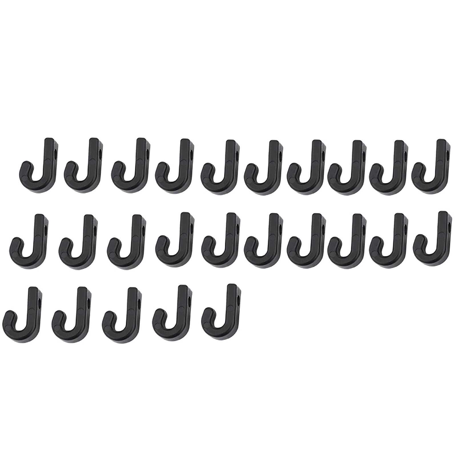 25pcs black nylon J hooks for kayak bungee cords, durable lashing accessory.