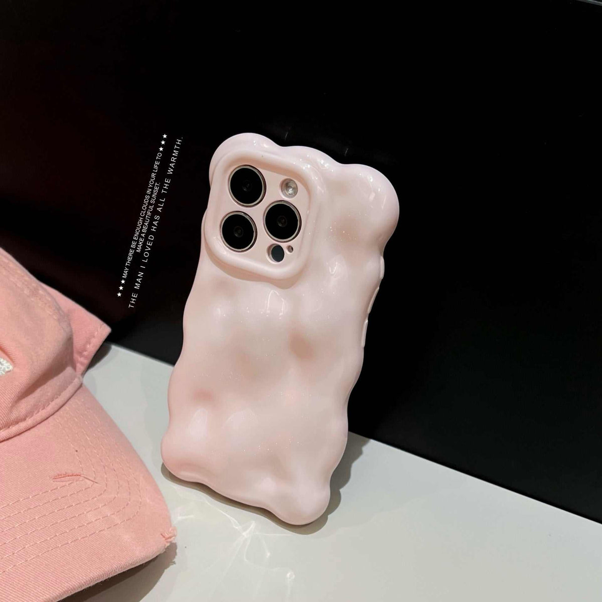 Light pink New Girl Phone Case for iPhone; wave bubble design; fall protection TPU material.