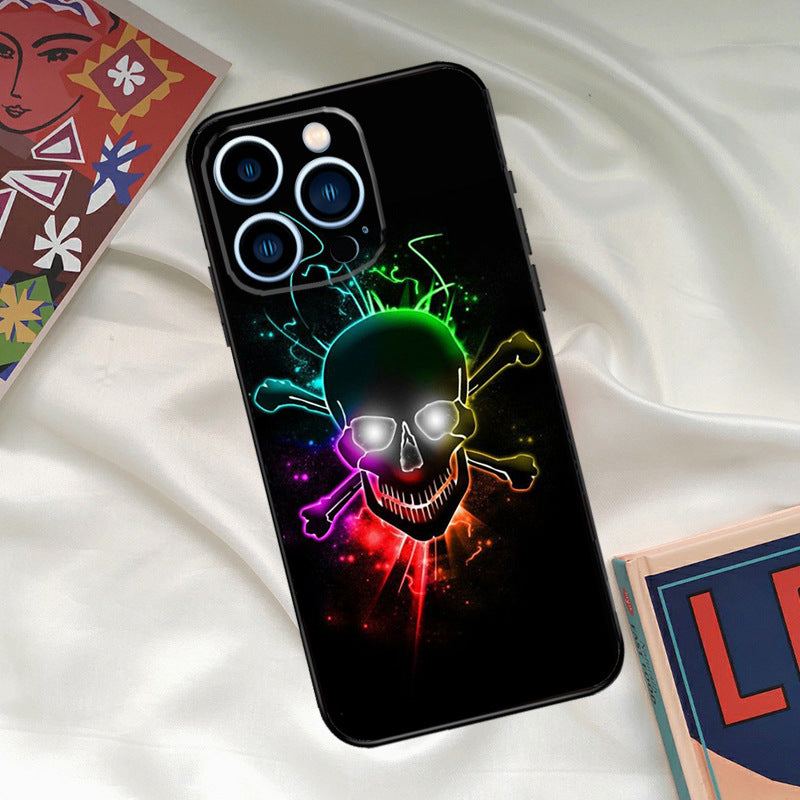 Cool ghost skull face phone case with vibrant colors, fall protection, compatible with Apple, Samsung, Huawei, Xiaomi.