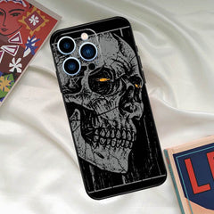 Cool ghost skull face black phone case with fall protection for Apple, Samsung, Huawei, and Xiaomi models.
