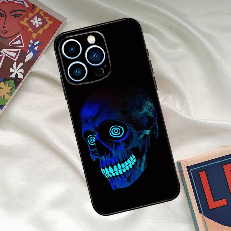 Cool ghost skull face phone case for Apple, Samsung, Huawei, Xiaomi; black TPU with fall protection.