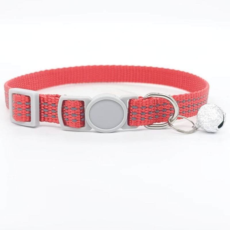 Pets comfortable breathable nylon cat collar in red with adjustable buckle and bell.
