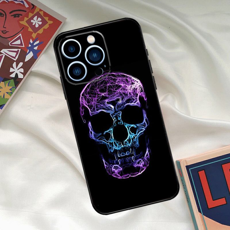 Cool ghost skull face phone case with colorful design, fall protection, black soft TPU shell for Apple, Samsung, Huawei, Xiaomi.