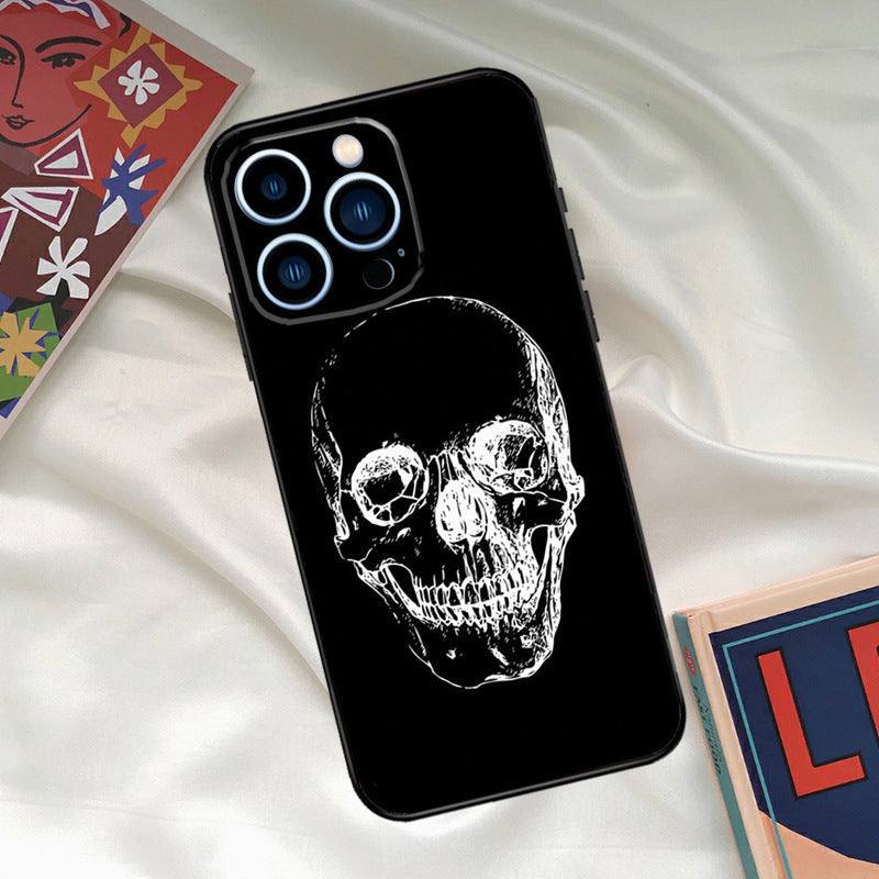 Black TPU phone case with a cool ghost skull face design, compatible with Apple, Samsung, Huawei, and Xiaomi models.