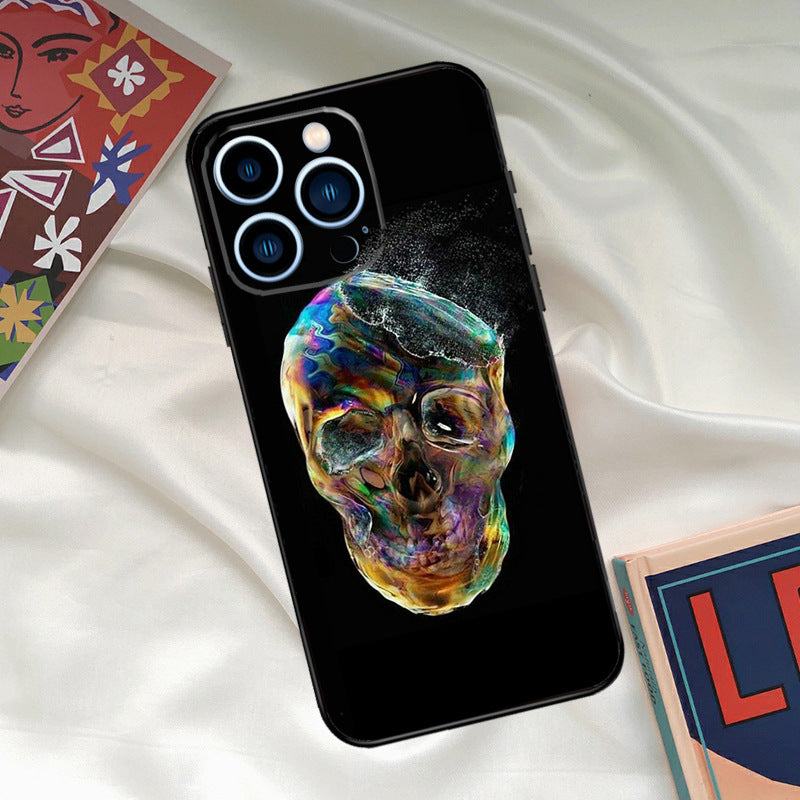 Cool ghost skull face phone case with colorful design for Apple, Samsung, Huawei, Xiaomi; fall protection, TPU material, black color.