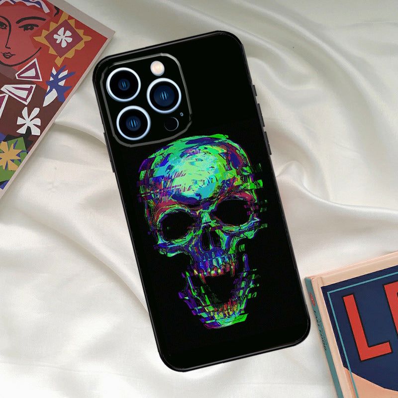 Cool ghost skull face phone case with vibrant colors, compatible with Apple, Samsung, Huawei, Xiaomi; fall protection TPU material.