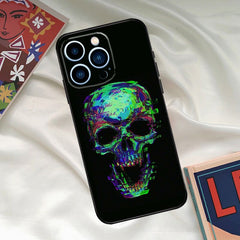 Cool ghost skull face phone case with vibrant colors, compatible with Apple, Samsung, Huawei, Xiaomi; fall protection TPU material.