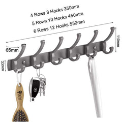 Over door hanger with 12 hooks, aluminum material, wall-mounted, anti-sliding design, space-saving.