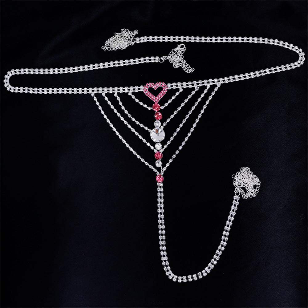 Heart Rhinestone Panty Body Jewelry with Alloy and Rhinestones, Silver-Plated Waist Chain.
