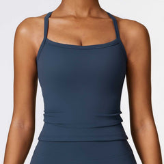 Beauty Back Yoga Vest in premium black, sleeveless quick-drying workout top for women.