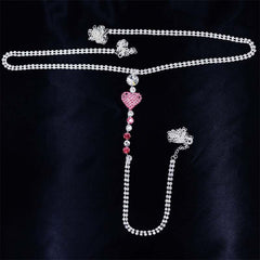 Heart Rhinestone Panty Body Jewelry in silver with pink rhinestones.