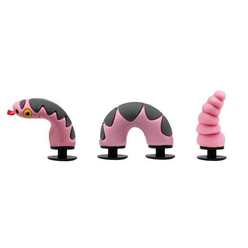 3D multi-component shoe accessory set with pink and black dragon-themed design.