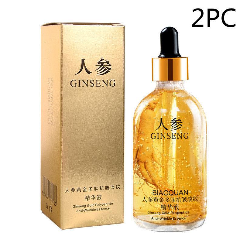 Firming and lifting gold liquid skin care product with ginseng and Cordyceps essence in 100ml bottle.