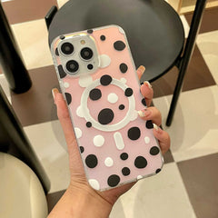 Polka dot magnetic phone case for Apple, TPU material, fall protection.
