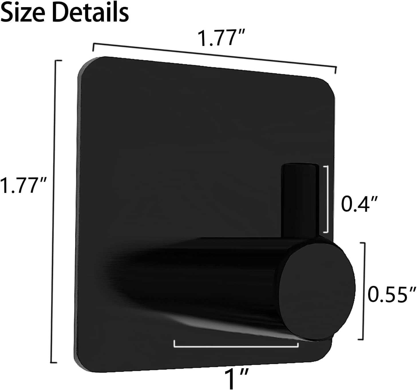 Black Adhesive Hooks, 4 Pack Wall Hooks Heavy Duty, Waterproof Sticky Hook for Hanging Towel, Key, Coat, Hat, Robe, Clothes, Towel Hook for Bathroom Kitchen Wall Mounted (Black)