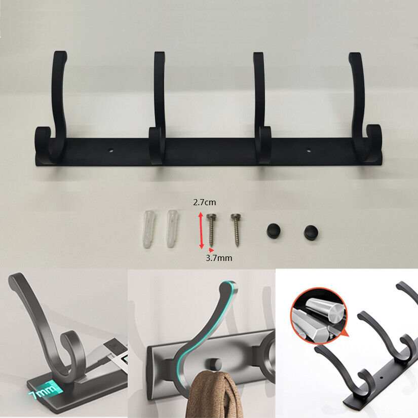 Over Door Hanger with Hooks for Clothes, Coats, and Keys - Wall Mounted Aluminum Rack, Easy Installation, Anti-Slide Design.